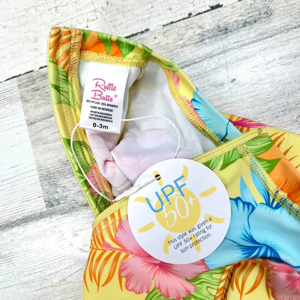 RuffleButts Rash Guard Swimsuit Baby Girl 0-3M Tropical Floral UPF50